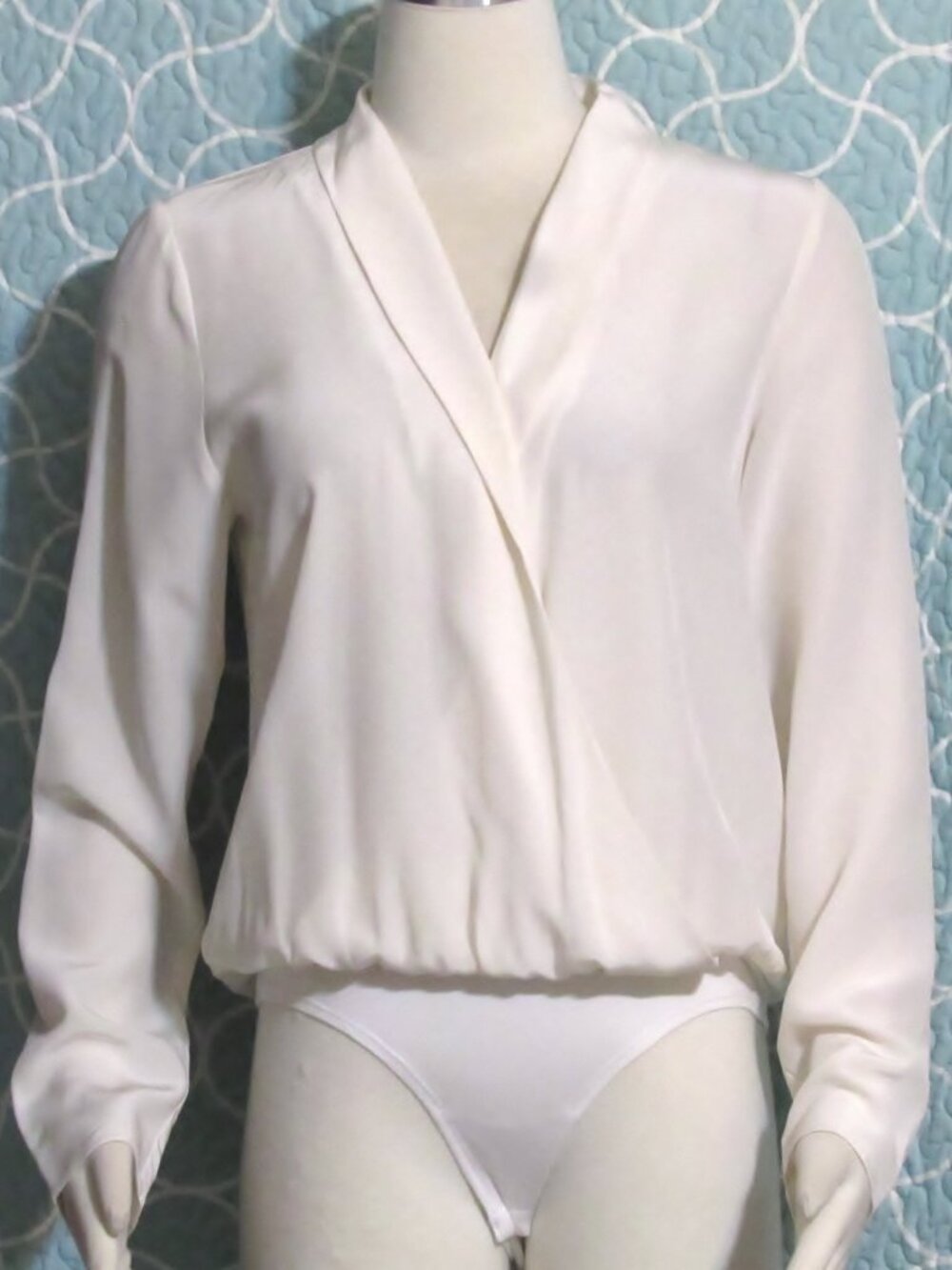 NEW Womens Ladies THE LIMITED Ivory Silk Faux Wrap Thong Bodysuit Top S $99